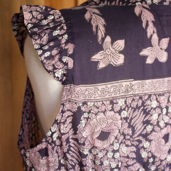 Alicia Bell Cotton & Silk Violet/Blue Peasant Boho Sleeveless Floral Midi Dress - Picture 13 of 16